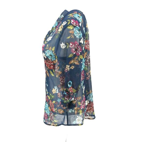 Kut From The Kloth Women's Semi Sheer Floral Print Button Down Shirt Sz SM Blue - Picture 3 of 6